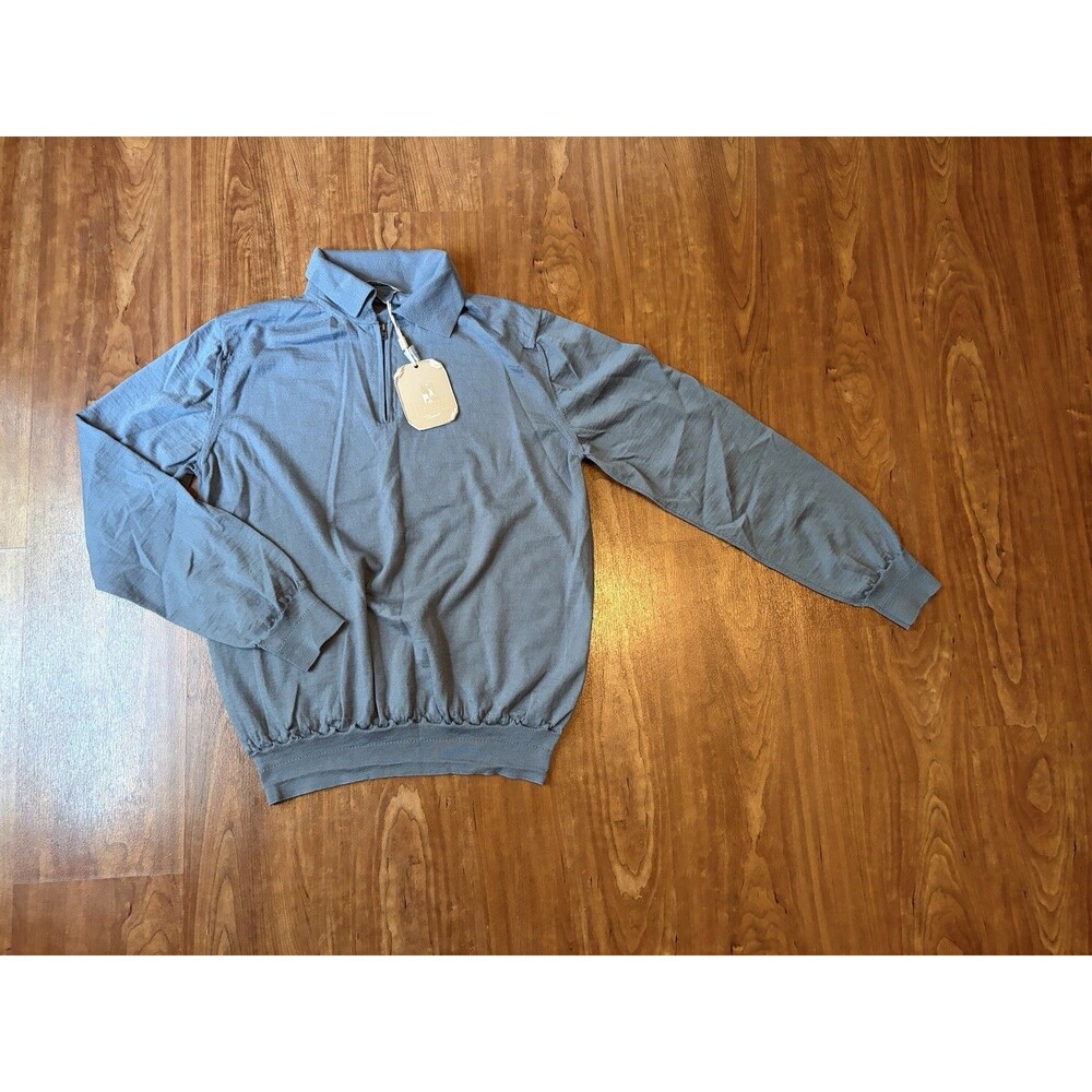 Herno Resort Men's Wool 1/4 Zip Long Sleeve Polo Ruched Blue Size 54 US 44